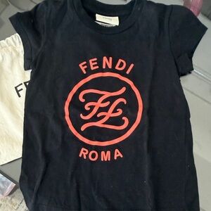 Fendi Kids Black Tee with Bold Red Emblem